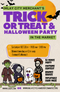 Imlay City Trick or Treat and Halloween party flyer.