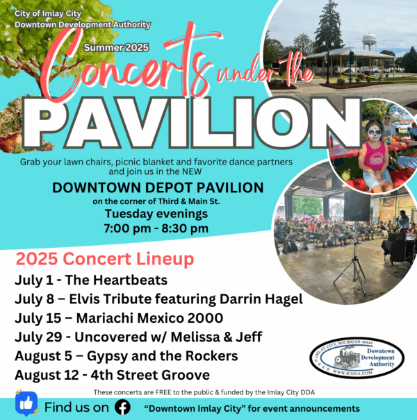 2025 Imlay City Summer Concerts poster with event details