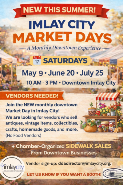 Imlay City Market Days event poster for Saturday Farmers Markets